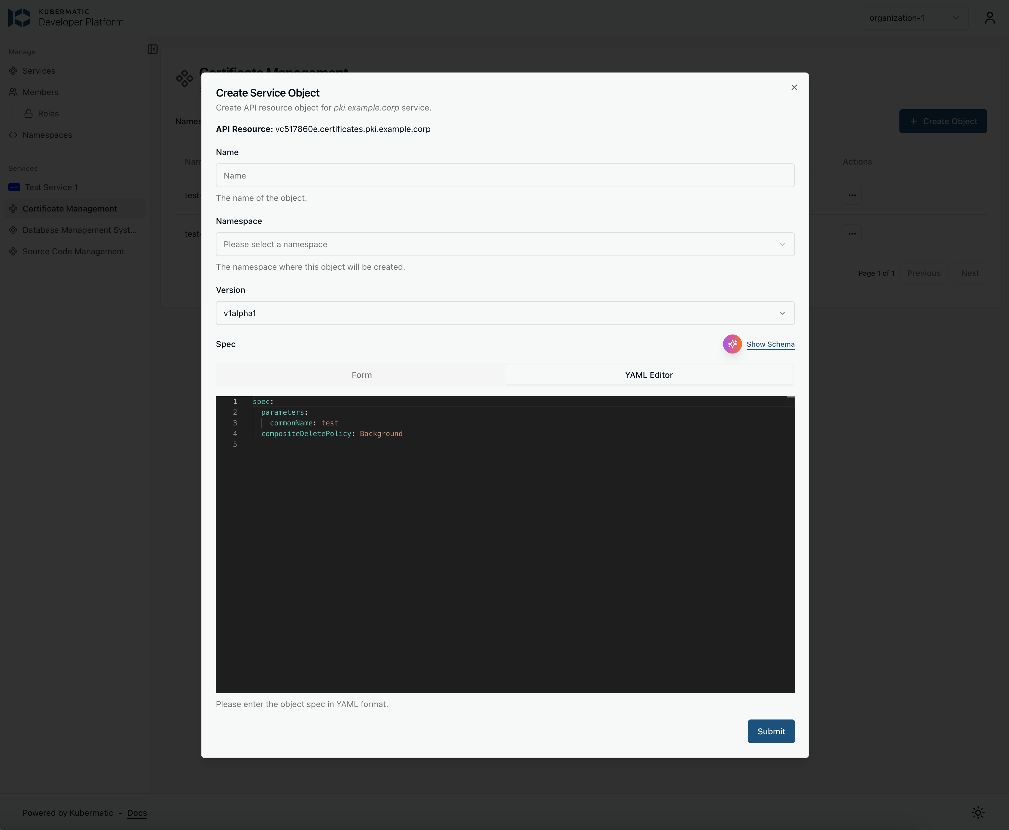 screenshot of Kubermatic Developer Platform